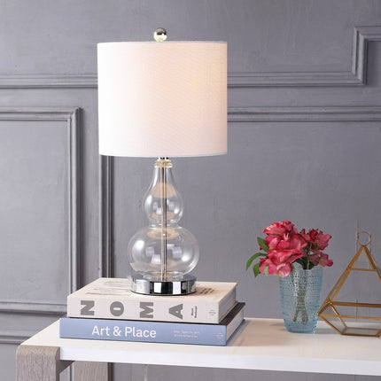 21" Silver Gourd Bedside Lamp With Drum Shade