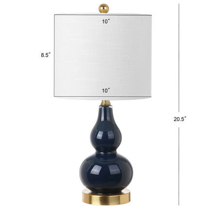 Set of Two 21" Navy Blue And Gold Gourd Table Lamps With Drum Shades