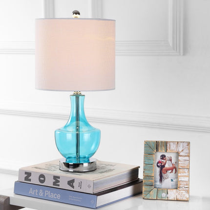 20" Turquoise And Silver Gourd Table Lamp With Drum Shade