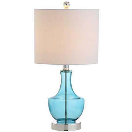 20" Turquoise And Silver Gourd Table Lamp With Drum Shade