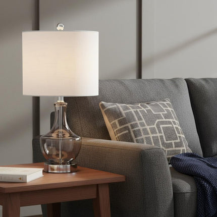 20" Silver Table Lamp With Drum Shade