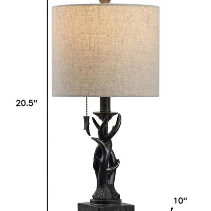 21" Black Antlers Table Lamp With Drum Shade