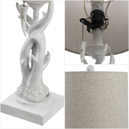 21" Antiqued White Antlers Desk Lamp With Drum Shade