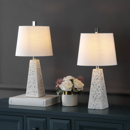 Set of Two 21" White Geometric Table Lamps With Empire Shades