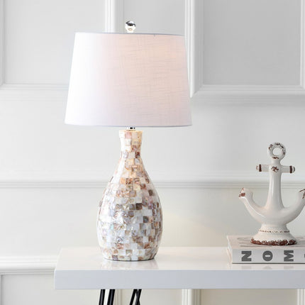 27" Ivory And Beige Novelty Table Lamp With Drum Shade