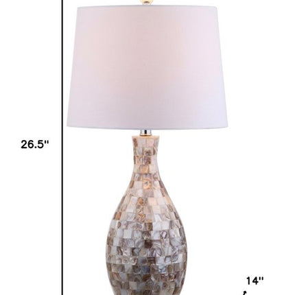 27" Ivory And Beige Novelty Table Lamp With Drum Shade