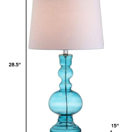 Set of Two 29" Blue Urn Table Lamps With Drum Shades