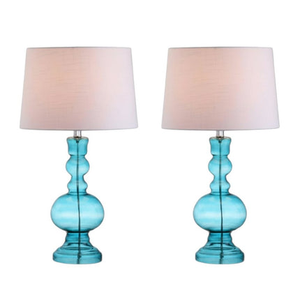 Set of Two 29" Blue Urn Table Lamps With Drum Shades