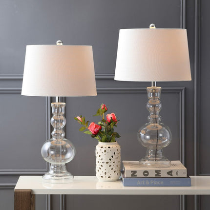 Set of Two 29" Clear Novelty Table Lamps With Drum Shades