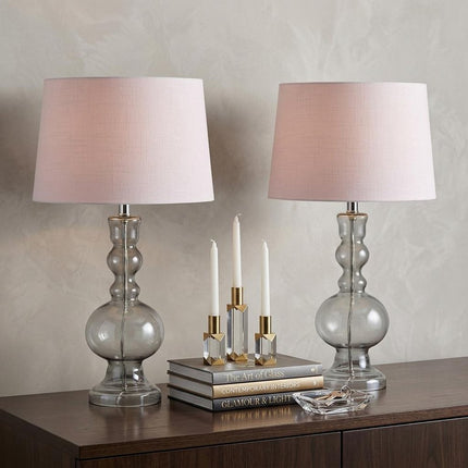 Set of Two 29" Clear Novelty Table Lamps With Drum Shades