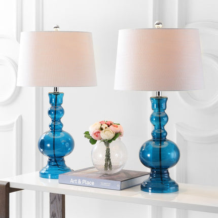 Set of Two 29" Blue Urn Table Lamps With Drum Shades