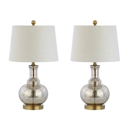 Set of Two 25" Silver Novelty Table Lamps With Drum Shades