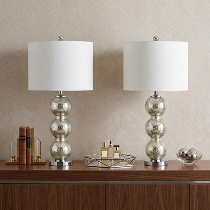 Set of Two 27" Silver Novelty Table Lamps With Drum Shades