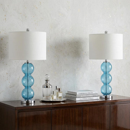 Set of Two 27" Silver Novelty Table Lamps With Drum Shades