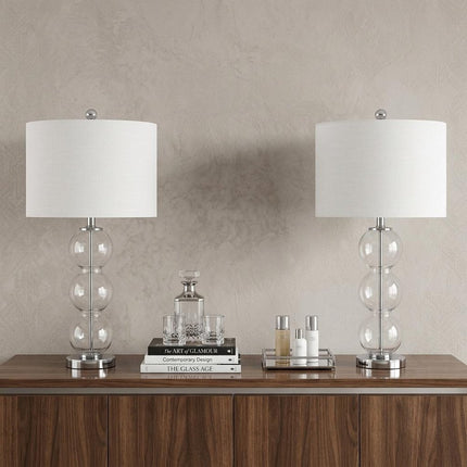 Set of Two 27" Silver Novelty Table Lamps With Drum Shades