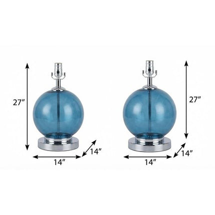 Set of Two 27" Silver Novelty Table Lamps With Drum Shades