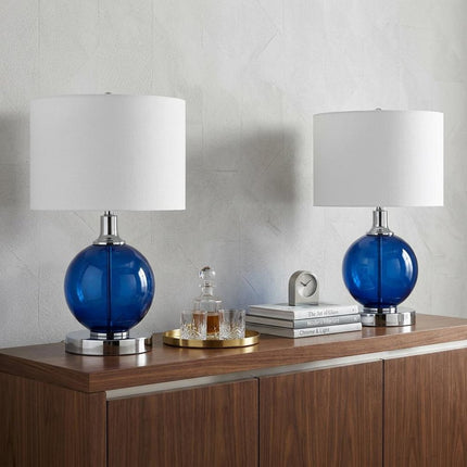 Set of Two 27" Silver Novelty Table Lamps With Drum Shades