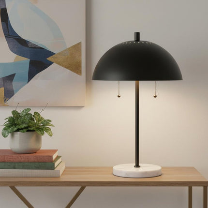21" White Round Table Lamp With Globe Shade