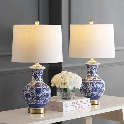 Set of Two 25" Gold Novelty Table Lamps With Globe Shades