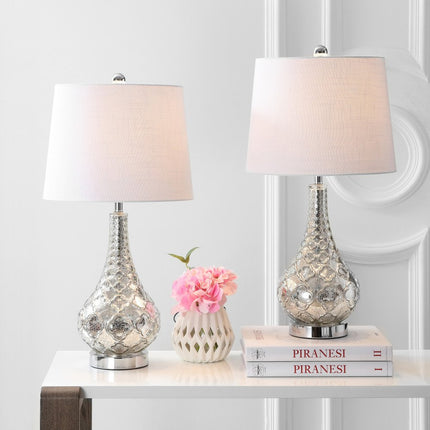 Set of Two 26" Silver Novelty Table Lamps With Drum Shades