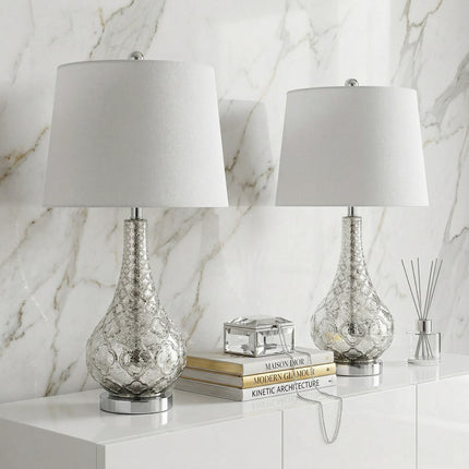 Set of Two 26" Silver Novelty Table Lamps With Drum Shades