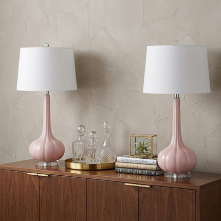 Set of Two 29" Clear Novelty Table Lamps With Drum Shades