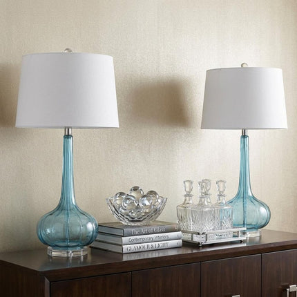 Set of Two 29" Clear Novelty Table Lamps With Drum Shades
