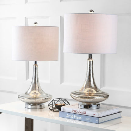Set of Two 26" Silver Novelty Table Lamps With Drum Shades