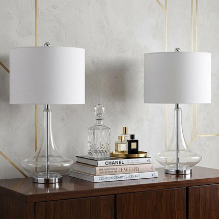 Set of Two 26" Silver Novelty Table Lamps With Drum Shades