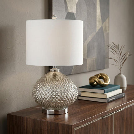 23" Silver Round Table Lamp With Drum Shade