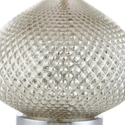 23" Silver Round Table Lamp With Drum Shade