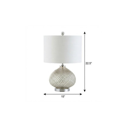 23" Silver Round Table Lamp With Drum Shade