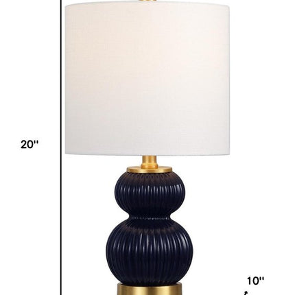 20" Navy Blue And Gold Gourd Table Lamp With Drum Shade