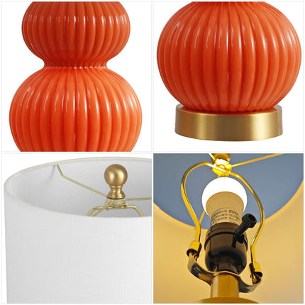 20" Gold Gourd Table Lamp With Drum Shade