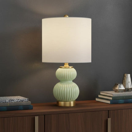 20" Gold Gourd Table Lamp With Drum Shade