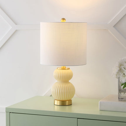 20" Gold Gourd Table Lamp With Drum Shade