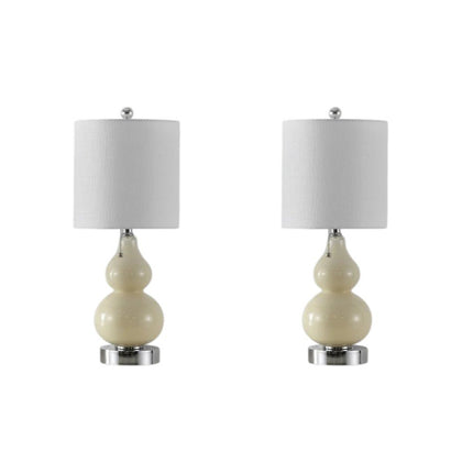 Set of Two 22" Silver Gourd Table Lamps With Drum Shades