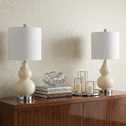 Set of Two 22" Silver Gourd Table Lamps With Drum Shades
