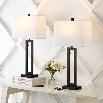 Set of Two 29" Black Table Lamps With Shades