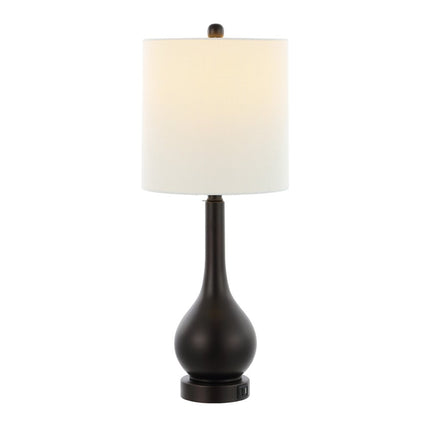 Set of Two 24" Antiqued Bronze Gourd Table Lamps With Drum Shades