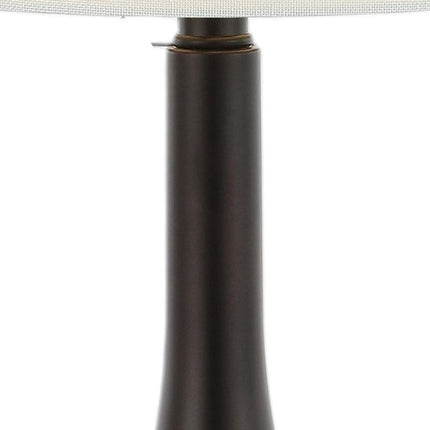 Set of Two 24" Antiqued Bronze Gourd Table Lamps With Drum Shades