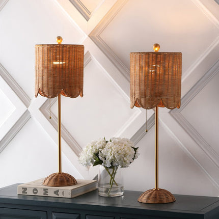 Set of Two 28" Brown Table Lamps With Drum Shades