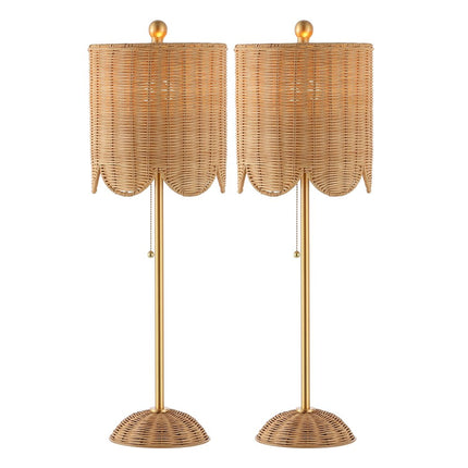 Set of Two 28" Brown Table Lamps With Drum Shades