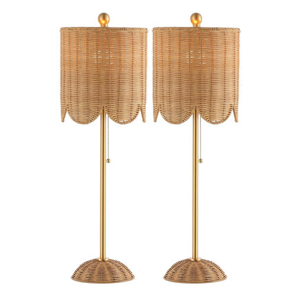 Set of Two 28" Brown Table Lamps With Drum Shades