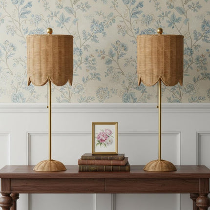 Set of Two 28" Brown Table Lamps With Drum Shades