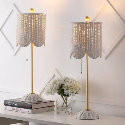 Set of Two 28" White Table Lamps With Drum Shades