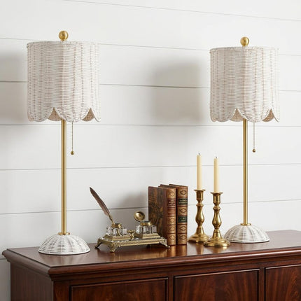 Set of Two 28" White Table Lamps With Drum Shades