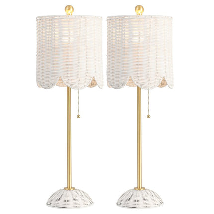 Set of Two 28" White Table Lamps With Drum Shades