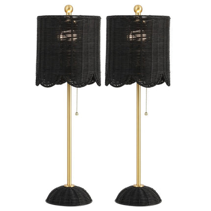 Set of Two 28" Black Table Lamps With Drum Shades