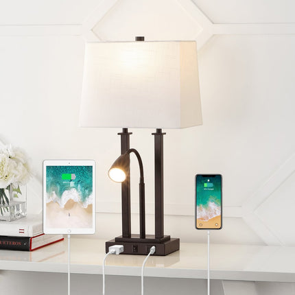 24" Antiqued Bronze Swing Arm Novelty Table Lamp With Shade